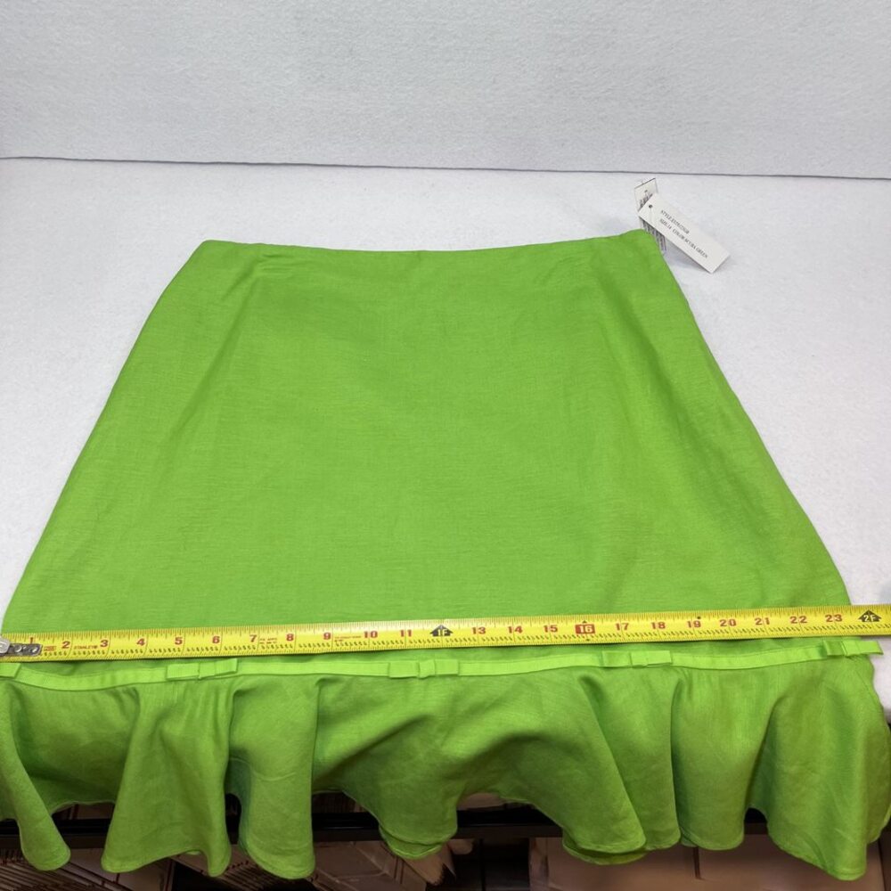 Larry Levine A-line flirty flowy bottom linen blend green skirt womens 14 NWT - Picture 12 of 13
